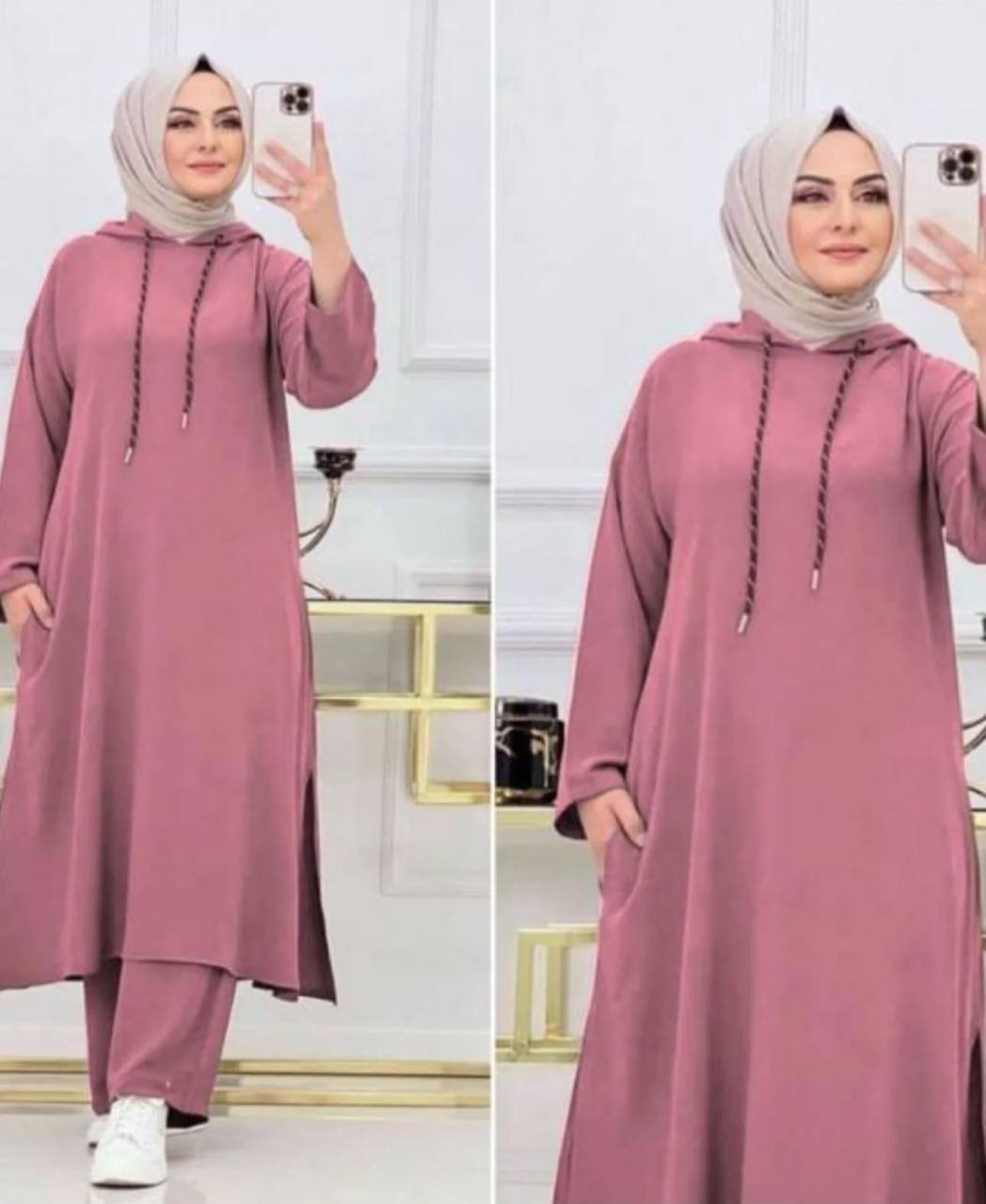 كيطمة طويلة محتشمة – أناقة راقية بثوب مونطوني ليكرا